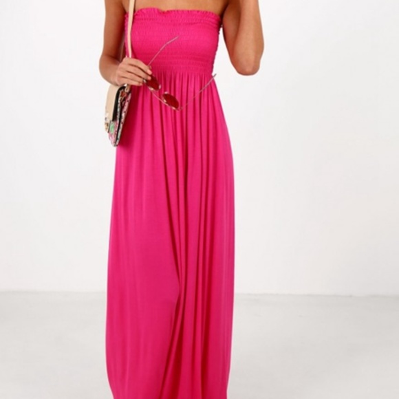 pink bandeau maxi dress